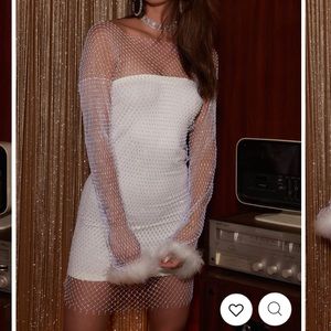MARTINI WHITE RHINESTONE MESH MINI DRESS